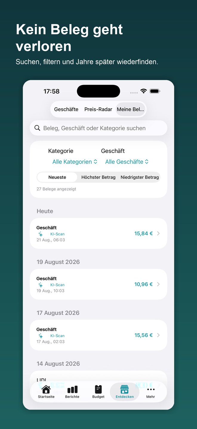 Bonheft Belege: suchen, filtern und jederzeit wiederfinden